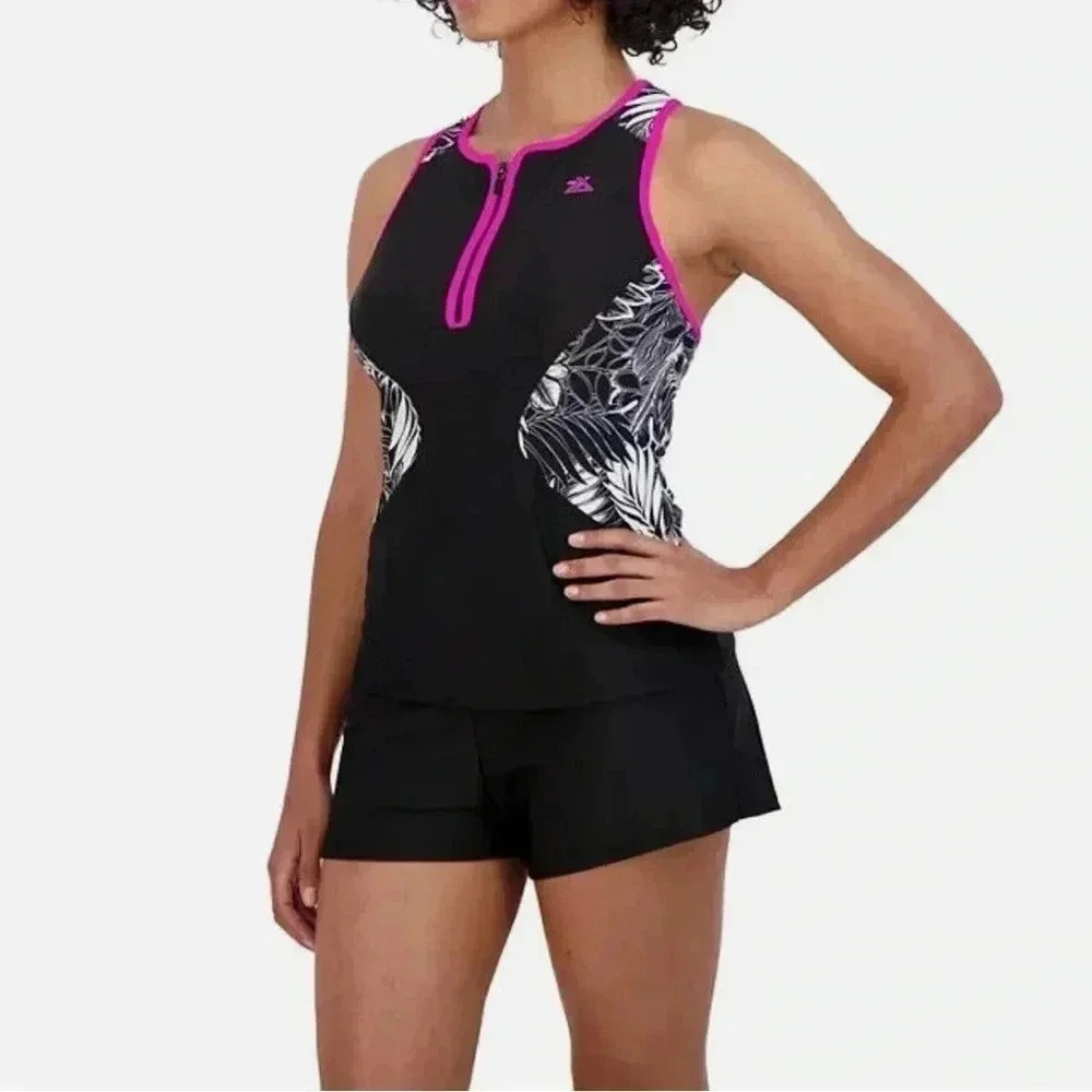 50% off Zero Xposur Woman’s Black/pink Print Size small Tankini NWT, MSRP $94